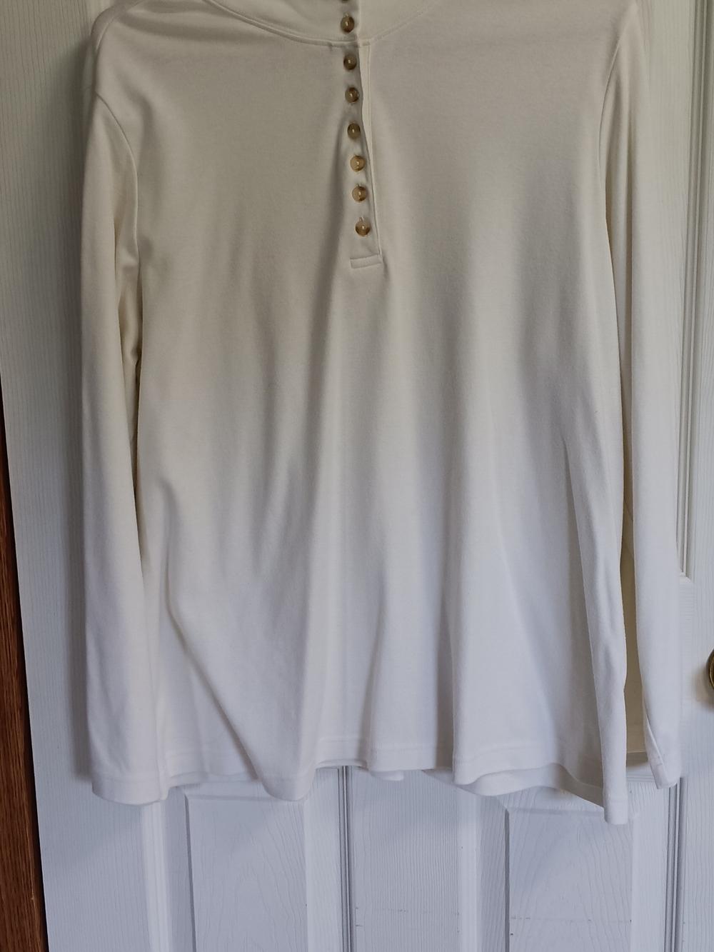 Blair Cream Long Sleeve Henley Top with Gold Buttons